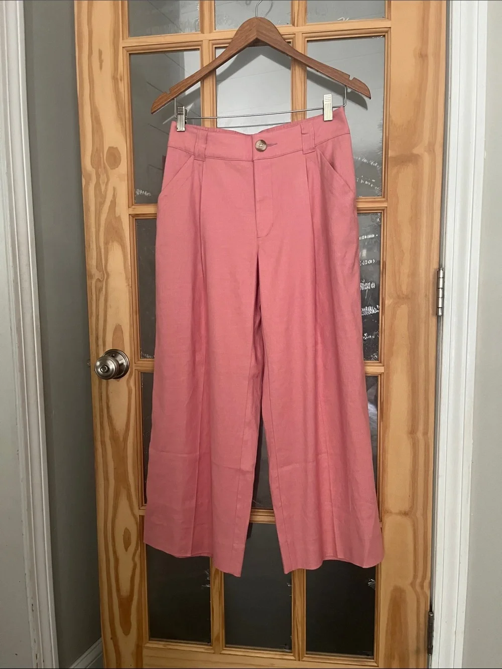 Cabi Bubblegum Pink The Cruise Crop Wide Leg Linen Pants Preppy sz small